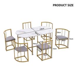 Rolipo Modern White Dining Table Set with 6 Grey Velvet Chairs & Gold Legs - thumbnail 9