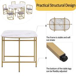 Rolipo Modern White Dining Table Set with 6 Grey Velvet Chairs & Gold Legs - thumbnail 7