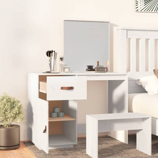 Berkfield Home Beautiful Dressing Table White 95x50x134 cm Solid Wood Pine - Size: 95 x 50 x 134 cm - image 1