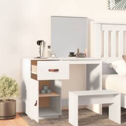 Berkfield Home Beautiful Dressing Table White 95x50x134 cm Solid Wood Pine - Size: 95 x 50 x 134 cm - thumbnail 1