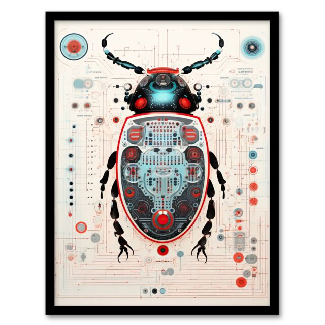 Artery8 Wall Art Print Dung Beetle Robot Hybrid Secret Military Schematic Blue Futuristic Complex Arcane Manuscript Gift For Him Man Cave Art Framed - image 1