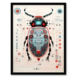Artery8 Wall Art Print Dung Beetle Robot Hybrid Secret Military Schematic Blue Futuristic Complex Arcane Manuscript Gift For Him Man Cave Art Framed - thumbnail 1