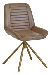 Orsina Buffalo Brown Genuine Leather Accent Chair, Channel‑Detailed Brown Leather Seat & Back, Modern Accent Chair in Grey - thumbnail 4
