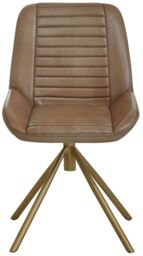 Orsina Buffalo Brown Genuine Leather Accent Chair, Channel‑Detailed Brown Leather Seat & Back, Modern Accent Chair in Grey