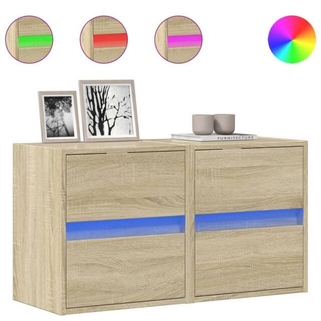Berkfield Home TV Wall Cabinets with LED Lights 2 pcs Sonoma Oak 41x31x45 cm in Light Tan - Size: 41 x 31 x 45 cm - image 1