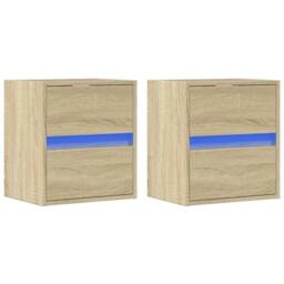 Berkfield Home TV Wall Cabinets with LED Lights 2 pcs Sonoma Oak 41x31x45 cm in Light Tan - Size: 41 x 31 x 45 cm - thumbnail 3