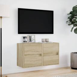 Berkfield Home TV Wall Cabinets with LED Lights 2 pcs Sonoma Oak 41x31x45 cm in Light Tan - Size: 41 x 31 x 45 cm - thumbnail 4