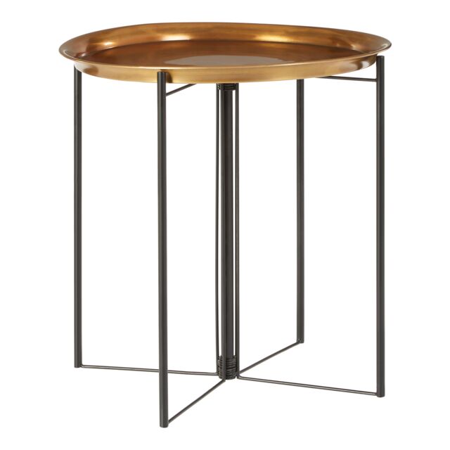 Orsina Contemporary Large Brass & Black Finish Side Table, Round Top Small Lounge Table, Sleek Bed Side Table in Gold - image 1