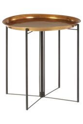 Orsina Contemporary Large Brass & Black Finish Side Table, Round Top Small Lounge Table, Sleek Bed Side Table in Gold - thumbnail 2