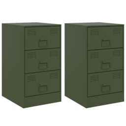 Berkfield Home Bedside Cabinets 2 pcs Olive Green 34.5x39x62 cm Steel - thumbnail 2