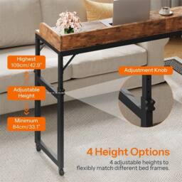 Nordara Mobile Overbed Desk with Wheels Adjustable 84-109cm in Brown - thumbnail 3