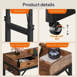 Nordara Mobile Overbed Desk with Wheels Adjustable 84-109cm in Brown - thumbnail 4