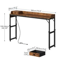 Nordara Mobile Overbed Desk with Wheels Adjustable 84-109cm in Brown - thumbnail 2