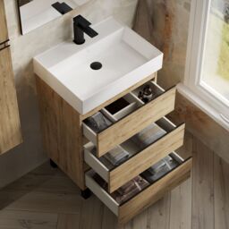 Banyetti Vatilla 600mm Floorstanding Vanity Unit with Veneto 1 Tap Hole Basin - Ostippo Oak in Light Oak - thumbnail 5