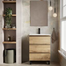 Banyetti Vatilla 600mm Floorstanding Vanity Unit with Veneto 1 Tap Hole Basin - Ostippo Oak in Light Oak