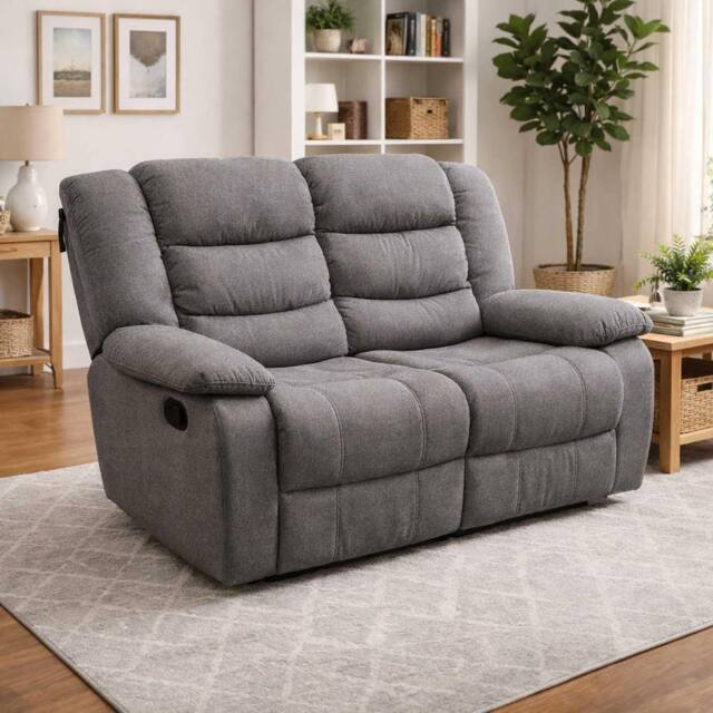 Furnishings For Less UK Manhattan Grey 2 Seater Fabric Reclining Sofa - image 1