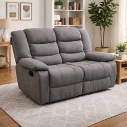 Furnishings For Less UK Manhattan Grey 2 Seater Fabric Reclining Sofa
