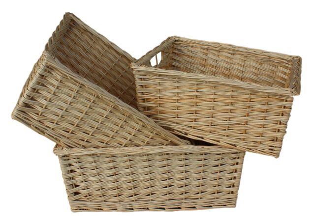 Red Hamper Wicker Set of 3 Kitchen Storage Basket in Brown - image 1