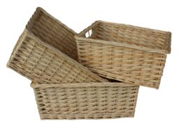 Red Hamper Wicker Set of 3 Kitchen Storage Basket in Brown - thumbnail 1
