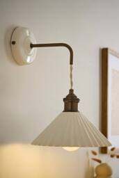 ValueLights Burford White Ceramic Ribbed Adjustable Drop Wall Light in Cream - thumbnail 1