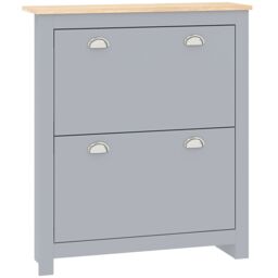 HOMCOM 2 Drawer Shoe Cabinet Narrow Shoe Cupboard with Flip Doors, Grey - thumbnail 2