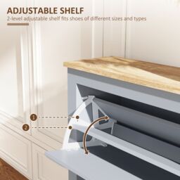 HOMCOM 2 Drawer Shoe Cabinet Narrow Shoe Cupboard with Flip Doors, Grey - thumbnail 5