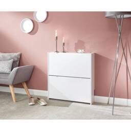 FORGEVIO White High Gloss Narrow 2 Tier Shoe Cabinet - thumbnail 1