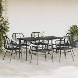Berkfield Home 7 Piece Garden Dining Set Black Poly Rattan Glass - thumbnail 3