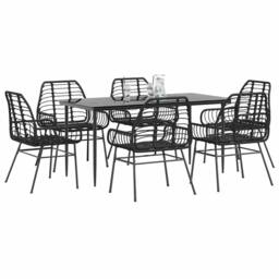 Berkfield Home 7 Piece Garden Dining Set Black Poly Rattan Glass - thumbnail 2