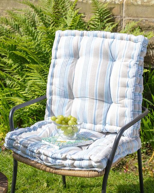 Dibor Set of 2 Giant Blue Striped Outdoor Garden Chair Seat Pad Cushions L50 x W50cm - Size: 50 cm x 50 cm - image 1