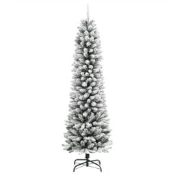 Berkfield Home Artificial Slim Christmas Tree with Flocked Snow 180 cm PVC&PE in White - thumbnail 2