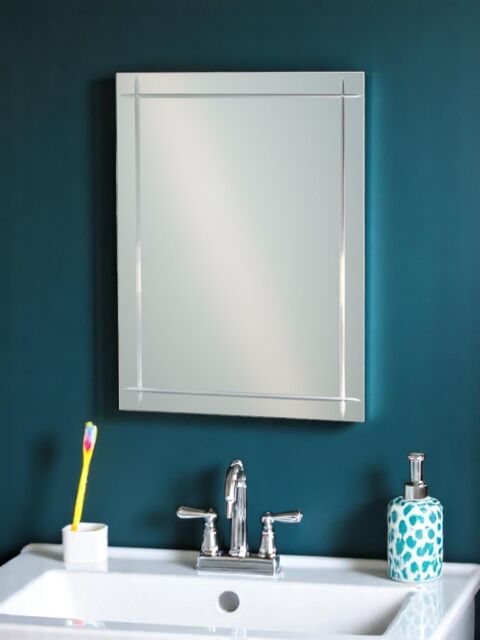 Showerdrape Marylebone Rectangular Wall Mounted Frameless Diamond Cut Bevelled Edge Bathroom Mirror 60 x 45cm in Silver - Size: 60 x 45 cm - image 1