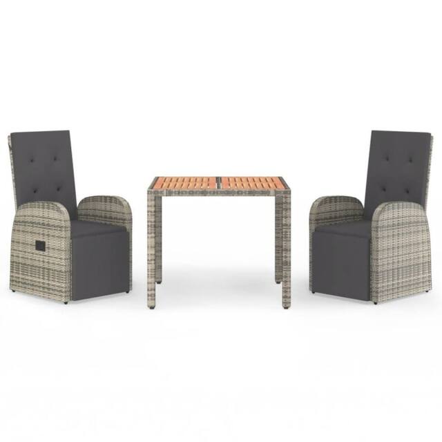 Berkfield Home 3 Piece Garden Dining Set Grey Poly Rattan&Solid Wood Acacia - image 1