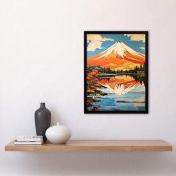 "Artery8 Wall Art Print Mount Fuji Reflecting In Lake Kawaguchi Waters Oil Painting Japan Sacred Volcano Mountain Art Framed - Size: W12"" x H16""" - thumbnail 4