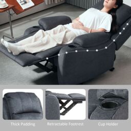 HOMCOM Recliner Chair for Living Room, Microfibre Cloth Reclining Armchair in Black - thumbnail 5