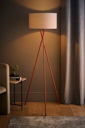 ValueLights Camden Copper Metal Tripod Floor Lamp with Grey Drum Lamp Shade - thumbnail 2