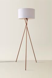 ValueLights Camden Copper Metal Tripod Floor Lamp with Grey Drum Lamp Shade - thumbnail 3