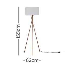 ValueLights Camden Copper Metal Tripod Floor Lamp with Grey Drum Lamp Shade - thumbnail 7