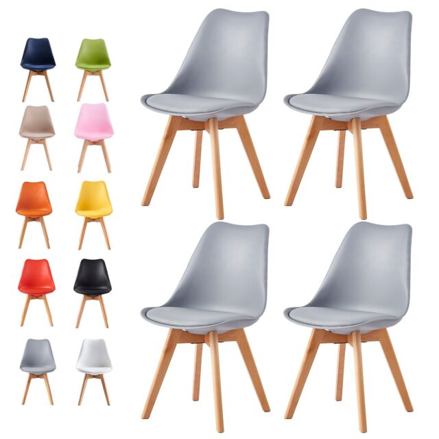 MCC Direct Set of 4 Dining Chairs Wooden Legs & Padded Seat Cushions Eva in Grey - image 1