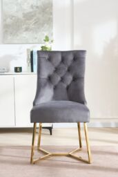 Life Interiors Set of 4 Ambra Modern Velvet Dining Chairs with Gold Legs, Ring Handle & Tufted Back in Grey - thumbnail 2