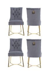 Life Interiors Set of 4 Ambra Modern Velvet Dining Chairs with Gold Legs, Ring Handle & Tufted Back in Grey - thumbnail 1