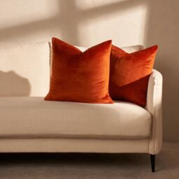 OHS 2 x Matte Velvet Cushion Covers Soft Plain Zip in Burnt Orange - Size: 45 cm x 45 cm - thumbnail 2