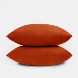 OHS 2 x Matte Velvet Cushion Covers Soft Plain Zip in Burnt Orange - Size: 45 cm x 45 cm - thumbnail 4