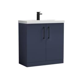 Balterley Contemporary Bathroom Floor 2-Door Vanity Unit Basin, Blue, 800mm in Blue
