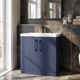 Balterley Contemporary Bathroom Floor 2-Door Vanity Unit Basin, Blue, 800mm in Blue - thumbnail 4