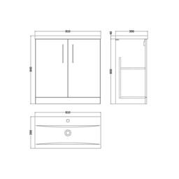 Balterley Contemporary Bathroom Floor 2-Door Vanity Unit Basin, Blue, 800mm in Blue - thumbnail 5