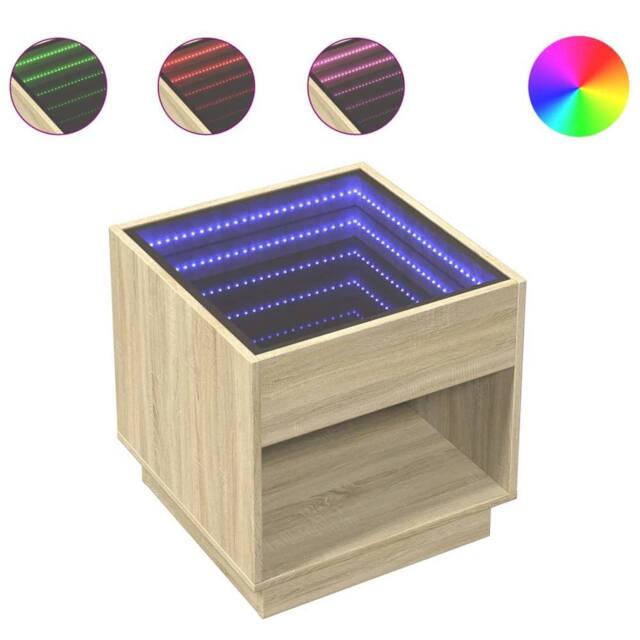 Berkfield Home Coffee Table with Infinity LED Sonoma Oak 50x50x50 cm in Light Oak - Size: 50 x 50 x 50 cm - image 1