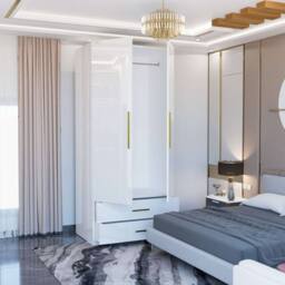 MN Furniture Modern High Gloss Mirrored Wardrobe with Drawers 80cm x 200cm in White - Size: 80 cm x 200 cm - thumbnail 4