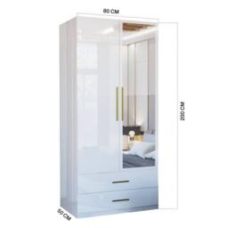 MN Furniture Modern High Gloss Mirrored Wardrobe with Drawers 80cm x 200cm in White - Size: 80 cm x 200 cm - thumbnail 2