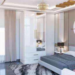 MN Furniture Modern High Gloss Mirrored Wardrobe with Drawers 80cm x 200cm in White - Size: 80 cm x 200 cm